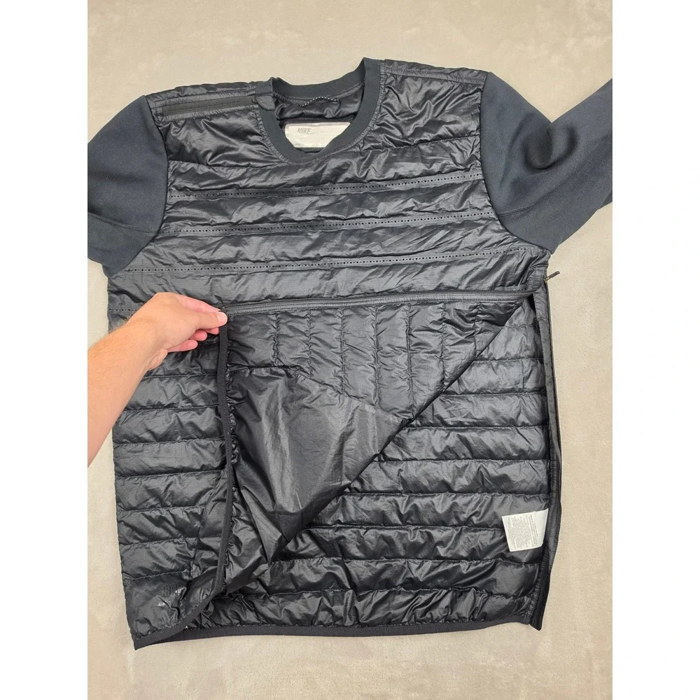 Nike Aeroloft 800 Down Fill Crew Sweatshirt Mens L Black Hybrid Side Zip 678265